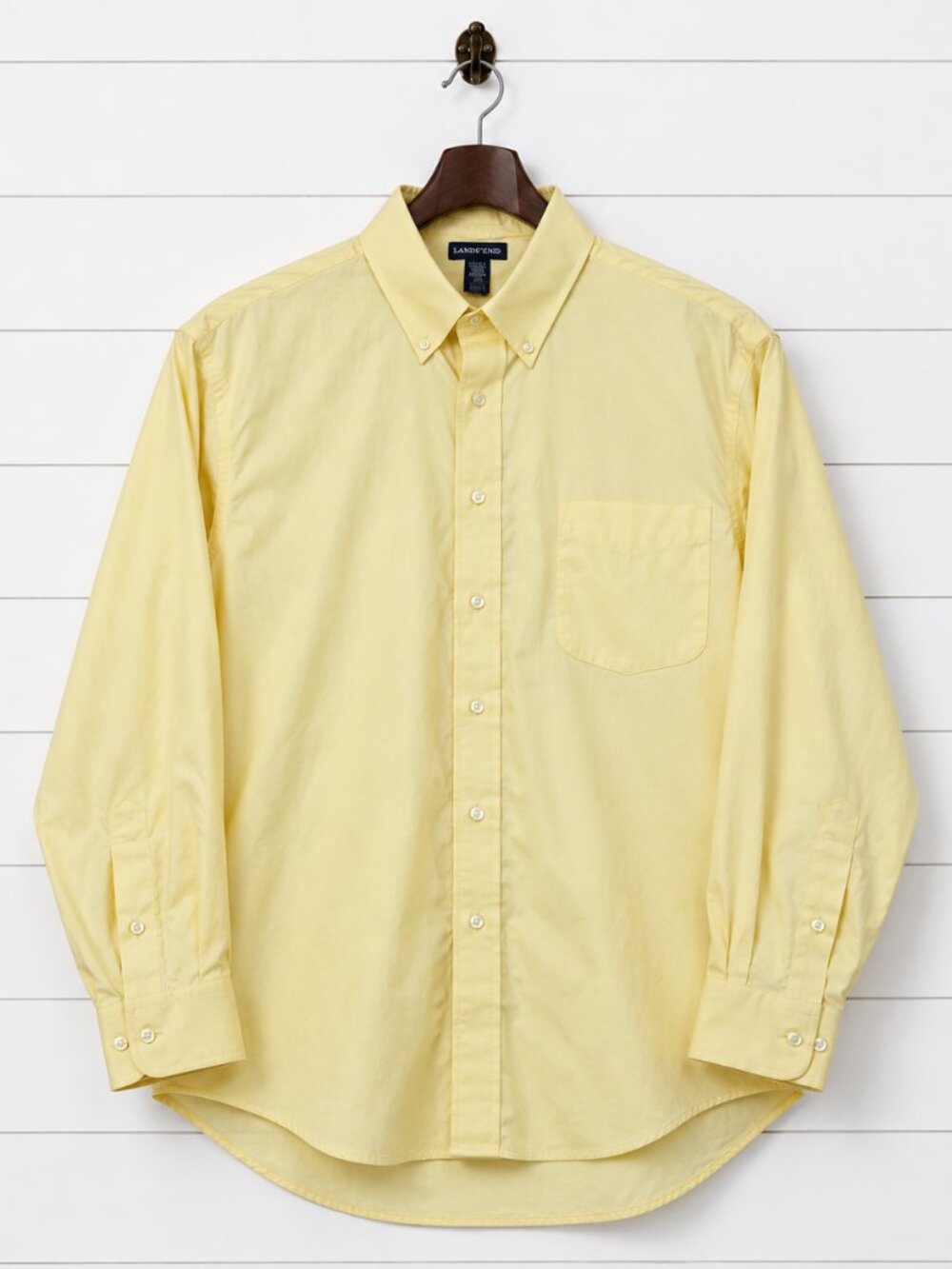 Lands’ End No Iron Supima Cotton Dress Shirt Yellow 16.5 37 Traditional Fit